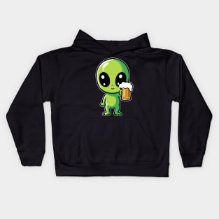 Intergalactic Cheers - Cute Alien with Beer Kids Hoodie